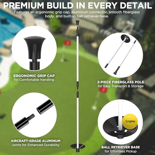 KINGTOP 3ft White Golf Flagstick with Ball Retriever - 3 Pack, Fiberglass, Portable Indoor/Outdoor Practice Pole