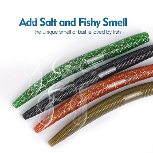Soft Plastic Fishing Lures - 10pcs Rubber Worms, 3.93" Watermelon Color