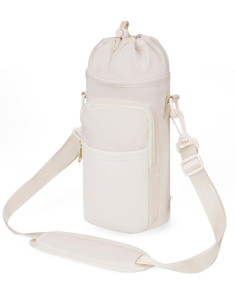 sportsnew Water Bottle Carrier Bag 32 OZ Water Bottle Holder Bag with Drawstring Closure Adjustable Shoulder Strap Insulated Water-Resistant Bottle Bag for Walking Hiking, Black Patent Pending