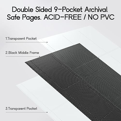 Black Rayvol 9-Pocket Card Binder for 828 Trading Cards - Side Loading, Ringless, Water-Resistant, Zippered Collection Album