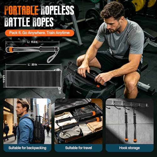Cordless Weighted Battle Ropes – Adjustable Resistance for Home Gym - Black