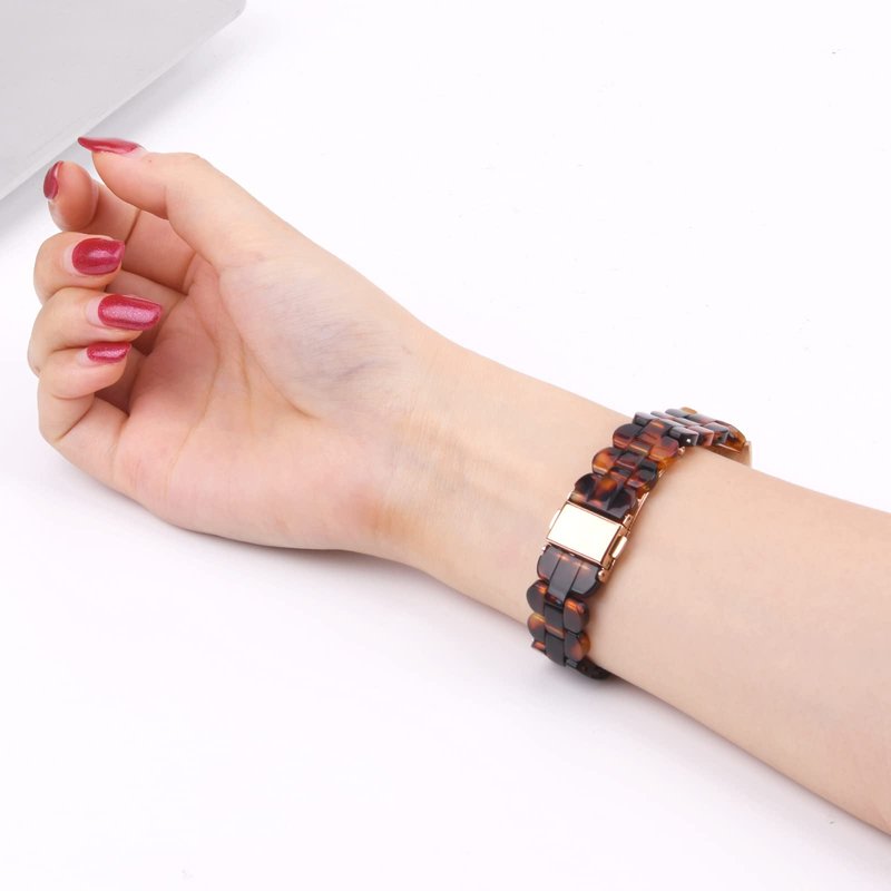iLVANYA Oval Resin Bands Compatible with Fitbit Charge 3/3 SE/Charge 4 bands for Women,Stylish Wristbands Relacement with Stainless Steel Buckle for Fitbit Accssorises (Tortoise Tone)