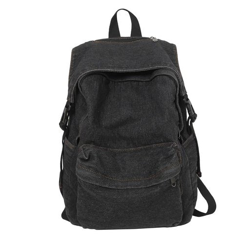 TYHOTULY Classic Retro Denim Backpack Y2K Aesthetic Shoulder Bag Lightweight Daypack Casual Jeans Backpack for College (Black)