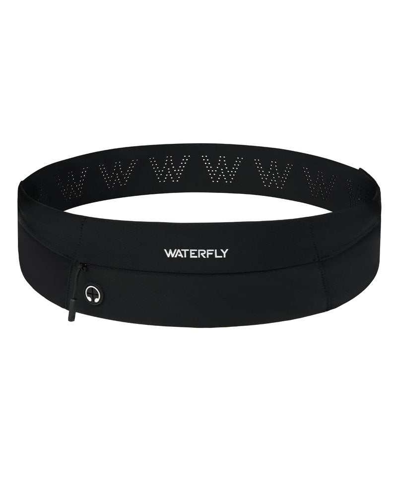 WATERFLY Running Belt Fanny Pack: Slim Waist Bag for Men Women, Workout Fitness Phone Holder for Exercise Marathon Jogging-Black