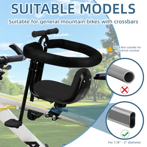Front Mounted Child Bike Seat - Interactive Toddler Carrier with Guardrail, Adjustable Footrests, Black