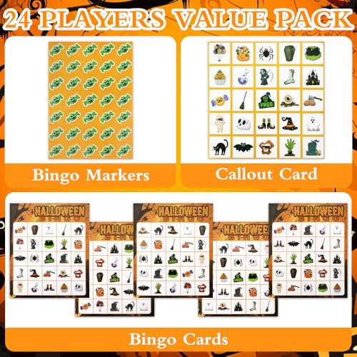 Halloween Bingo Game Cards - 24 Players, Orange Theme