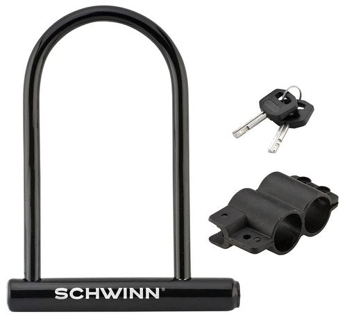 Schwinn Bike U-Lock with Keys, 12 mm x 7.5 inches, Black, Vinyl Coated Steel Shackle, Mounting Bracket for Storage and Transport, Anti Theft Protection, Shackle Bike Lock for Security