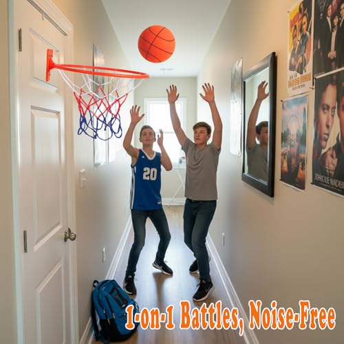 Silent Indoor Basketball Hoop - 14-Inch Wall Mount, Foldable Design