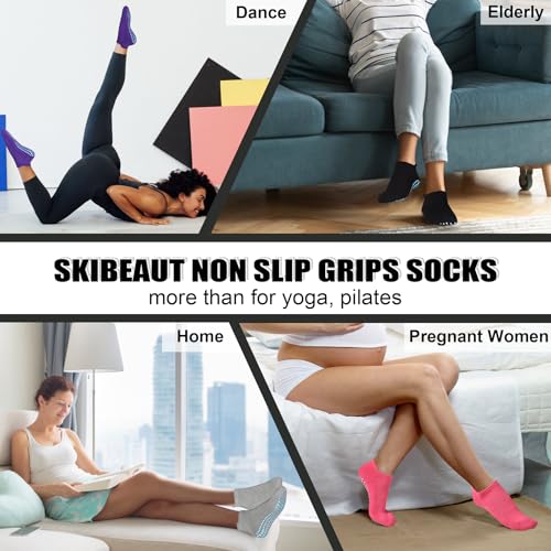 SkiBeaut Grips Non Slip Socks for Women, 4 Pairs Yoga Pilates Anti