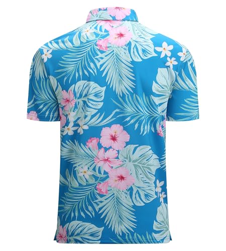 Alex Vando Mens Hawaiian Golf Polo shirt Moisture Wicking Hibiscus Palm X-Large