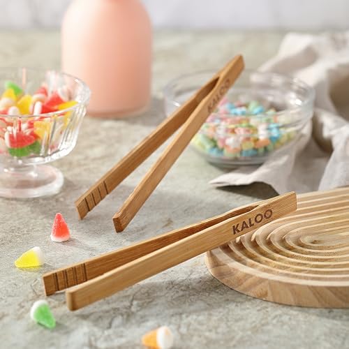 8-Inch Bamboo Toaster Tongs - Set of 2 Reusable Wooden Kitchen Tongs