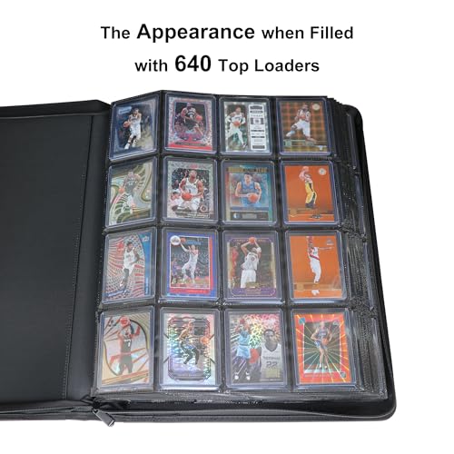 GrinOwl Black 16-Pocket Top Loader Binder for Cards, Holds 640 3x4 Sleeves