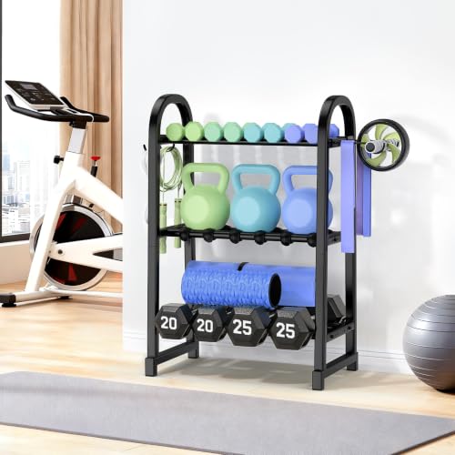 3 Tier Dumbbell Rack - Heavy Duty Storage & Organizer Shelf - Matte Black / 18.5'' Length