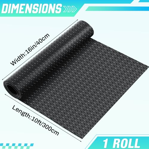 Breling 16 in x 10 ft Rubber Diamond Plate Rolls Garage Floor Mat for Under Car, Heavy Duty Flooring Rug for Trailers Garage, PVC Water/Stain Outside Stall Resistant Parking Rv Tool
