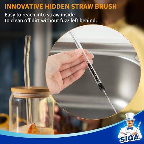 MR.SIGA White 2-in-1 Water Bottle Brush & Straw Cleaner, Long 14.2in Handle