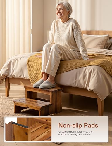 16.5-Inch Acacia Wood Step Stool - Heavy Duty Support Up to 300LBS, Variation: Acacia / 16.5" Width