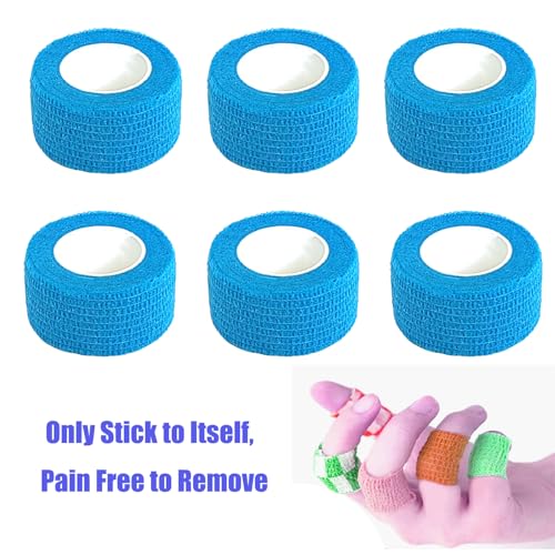 Baisunt 1-Inch Cohesive Bandage Self-Adhesive Wrap 5 Yards 6-Pack Blue (Vet/Tattoo Wrap)