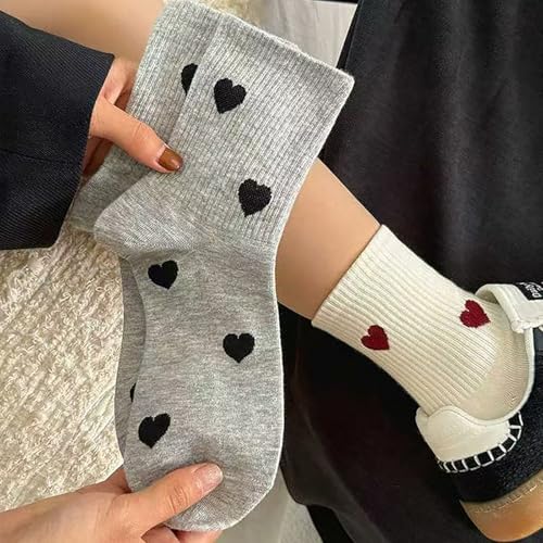 Women's Soft Cotton Heart Crew Socks - 5 Pairs