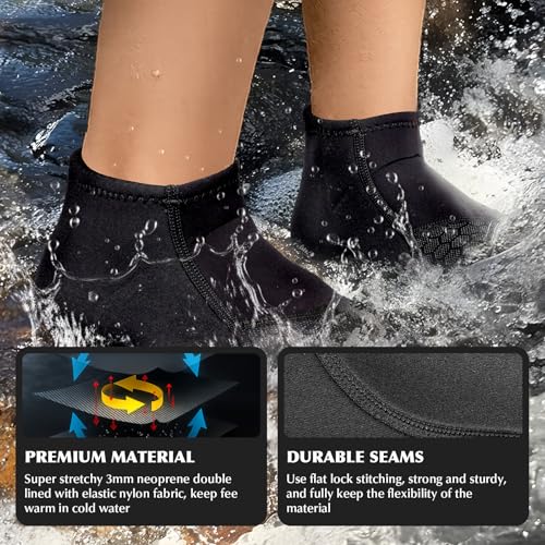 3mm Neoprene Water Socks - Grey, Medium - Non-Slip Diving Socks