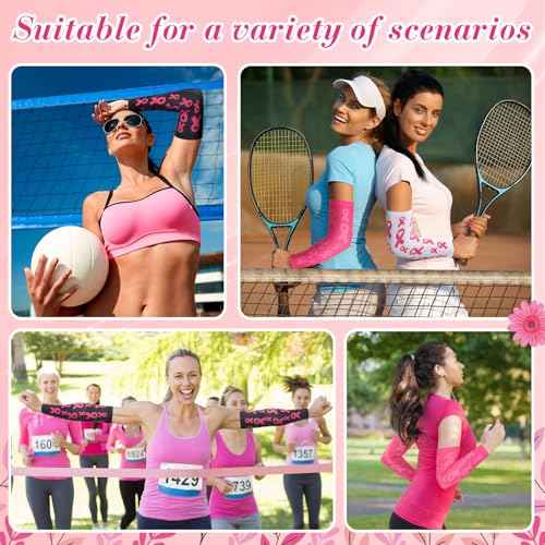 Handepo 12 Pairs Pink Football Arm Sleeves Youth Breast Cancer Awareness Football Arm Sleeves Bulk for Youth Women Men