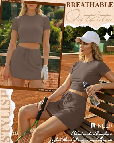 Neer Women's 2-Piece Cotton Skort Set Khaki Small Summer Outfit