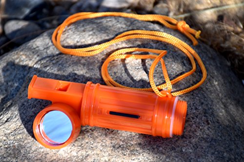 5-in-1 Survival Whistle with Compass, Fire Starter & Mirror - Orange - 1 Piece