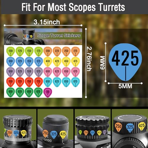 Rifle Scope Turret Stickers - 10 Sheets with 370 Labels