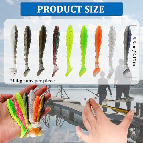 Paddle Tail Swim Baits - 9 Color Soft Plastic Lures 2.17in/5.5cm