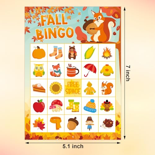 Fall Bingo Game Cards - 24 Players Autumn Party Activity
