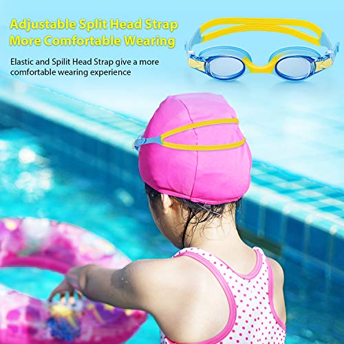 Kids Anti-Fog Swim Goggles - No Leak Comfort Fit for Ages 4-10 - Blue