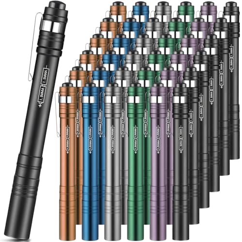 Rossesay 36-Pack Colorful Aluminum Pocket LED Pen Lights with Clips – 5.51in Mini Flashlights for Camping, Hiking, Emergency