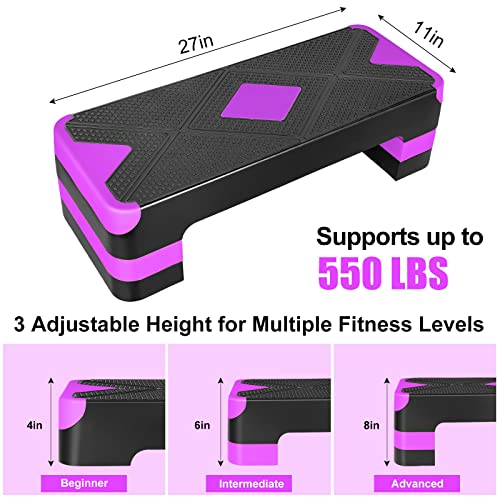 Adjustable Aerobic Stepper Fitness Platform - 3 Heights, Purple