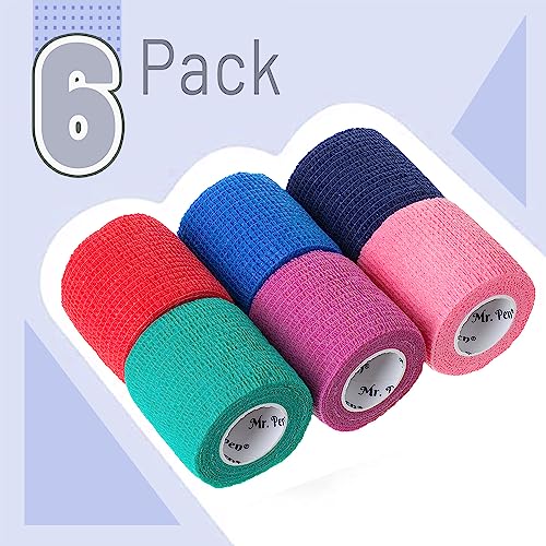 Self-Adhesive Bandage Wrap - 2-Inch x 5-Yard Cohesive Tape, 6 Pack Assorted