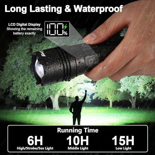 PHIXTON Rechargeable LED Flashlight 100,000 Lumens, 15H Long Battery, 6.57” - 1 Pack