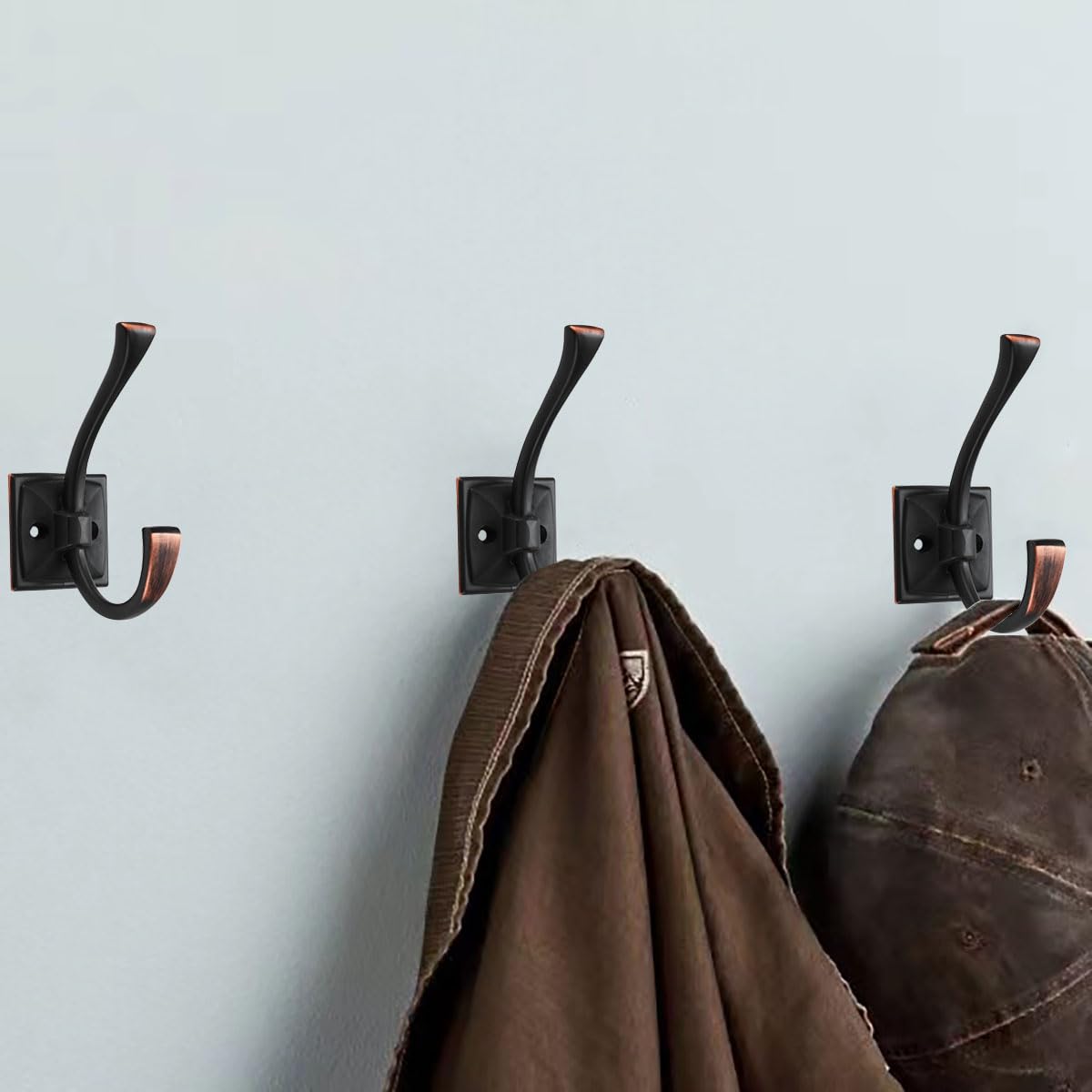 CABDM 2 Pack Decorative Heavy Duty Towel Hooks for Hanging Robe Double Oil Rubbed Bronze Coat Hooks Wall Mounted with Screws for Key, Towel, Bags, Cup, Hat