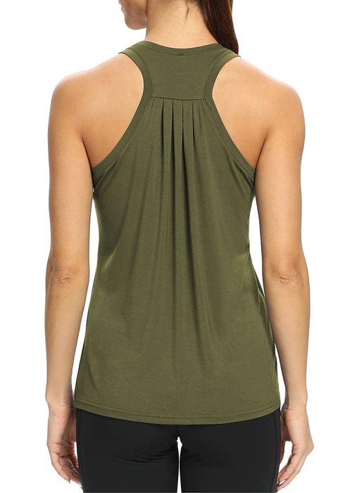 Bestisun Long Gym Exercise Athletic Tops Racerback Sports Shirts Yoga Dance Clothing Army Green XL