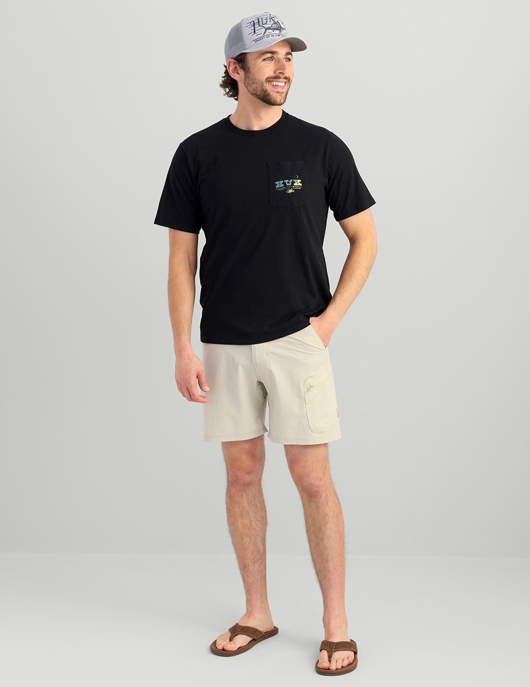 HUK Mens Pocket Tee, Comfortable Performance Fishing Short Sleeve T-Shirt with Chest Pocket, Western Wild - Black, X-Large