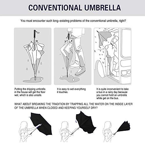 SIEPASA Inverted Reverse Umbrella - Extra Large Double Canopy, Windproof & Waterproof | 49/56 Inch C-Shape Handle