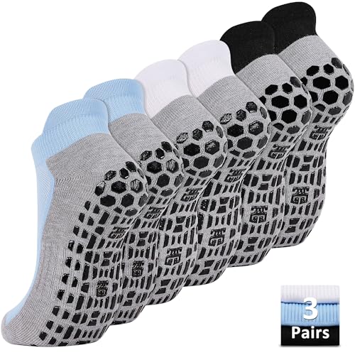 Non-Slip Anti-Skid Ankle Socks for Yoga & Pilates - 10-11.5 Black+White+Blue