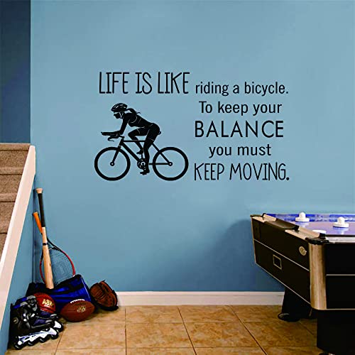 Bicycle Wall Decal - Removable PVC Sticker with Inspirational Quote ¡°Keep Balance and Keep Moving¡± - Bike Mural Art for Bedroom, Study, Gym, Office, or Workout Room - 12"x22" (JWH274-bicycle)
