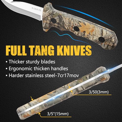 Kalkal 8-Piece Hunting Knife Set with Full Tang Field Dressing Kit for Deer, Skinner, Boning, Gut Hook & Camp