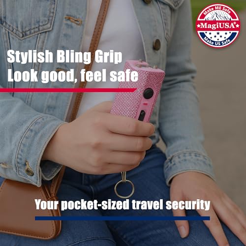 Bling MagiUSA Pepper Spray for Women & Stun Gun & Bracelet Self Defense Kit- 3in1 Keychain Tazer Painful 1.80 ?C Charge, LED Flashlight 150 Lumen,0.58oz OC pepperspray Portable Compact Crystal Tazr