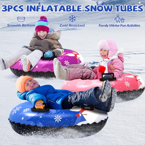 36'' Inflatable Snow Tube - Snowman Design, Set of 3 - Blue, Pink, Purple