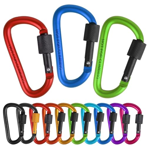 3-Inch Aluminum D-Ring Key Rings - 10 Pack Multicolored Carabiners