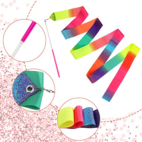 2pcs Rhythmic Gymnastics Ribbons - 78.7 Inch Dancing Streamer Wand - Rainbow