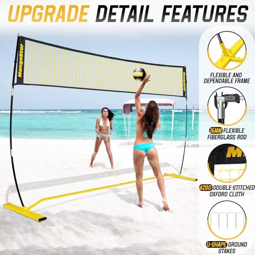 12FT Portable Volleyball Net - Adjustable Height, Freestanding with Carry Bag