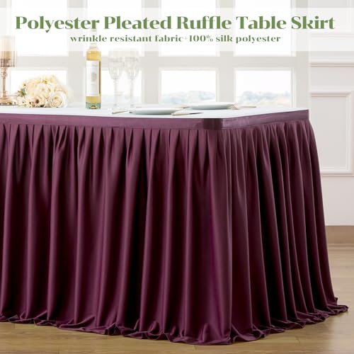 6ft Burgundy Polyester Table Skirt for Rectangle Tables - Wrinkle-Resistant Pleated Ruffle