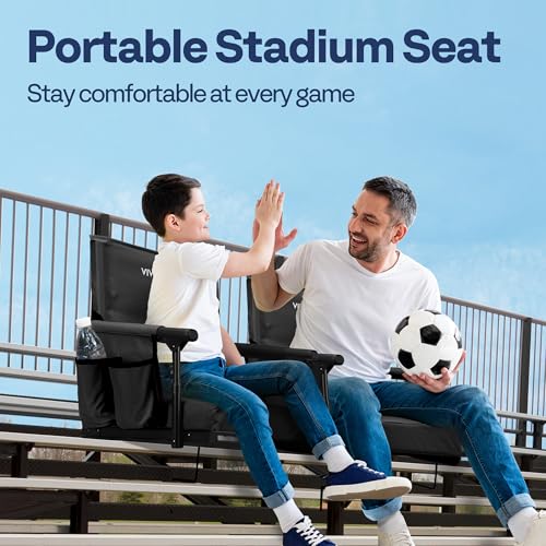 Portable Stadium Seats with Back Support - Black, Foldable & Adjustable