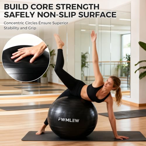 Extra Thick Anti-Burst Yoga Ball - 65cm Stability Ball for Fitness, Core Workout & Office Use