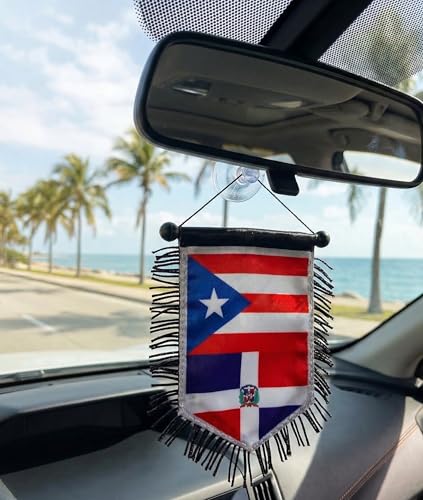 Puerto Rico & Dominican Republic Car Flags - Family Love Gift Set